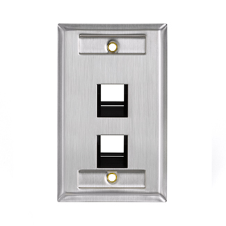 Angled Quickport Wallplate With Id Windows. Single Gang. 2-port. Color Stainless Steel.