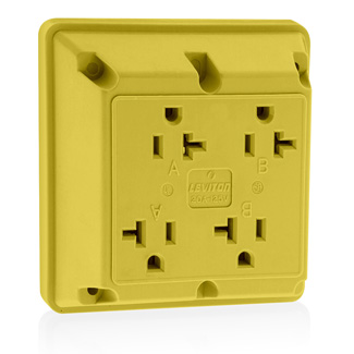 20 Amp, 125 Volt, Industrial Series Extra Heavy Duty Grade, 4-In-1 Receptacle, Straight Blade, Grounding, Yellow
