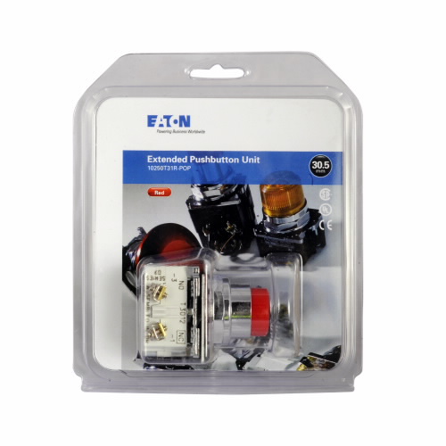 Product image for Eaton Electrical 10250T31R-POP 30.5 mm 600 VAC 1NO 1NC Momentary Red Die-Cast Zinc IP65 Extended Non-Illuminated Push Button