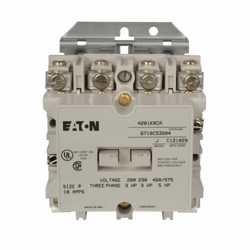 Product image for Eaton Electrical A201K0CA 120 Volt 18 Amp 1-Phase 3-Pole Non-Reversing NEMA Contactor