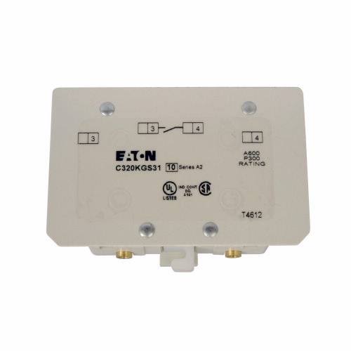 Product image for Eaton Electrical C320KGS31 600 VAC 10 Amp 250 VDC 0.55 Amp 1NO Snap-On Terminal Contactor Auxiliary Contact