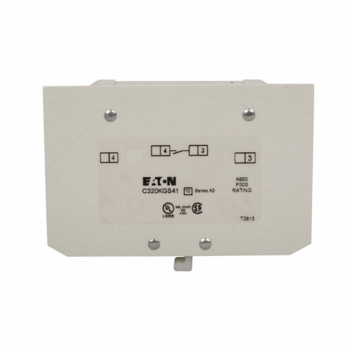 Product image for Eaton Electrical C320KGS41 600 VAC 10 Amp 250 VDC 0.55 Amp 1NO Snap-On Terminal Contactor Auxiliary Contact