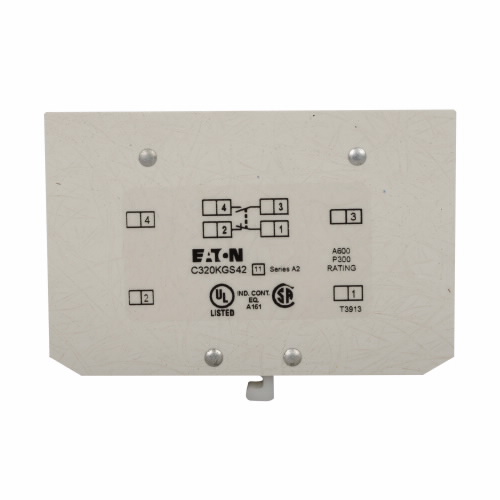 Product image for Eaton Electrical C320KGS42 600 VAC 10 Amp 250 VDC 0.55 Amp 1NO 1NC Snap-On Terminal Contactor Auxiliary Contact