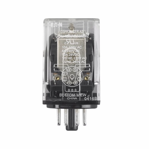 Product image for Eaton Electrical D3PR2T 24 VAC 72 Ohm DPDT Silver Alloy AC Operated General Purpose Plug-In Relay