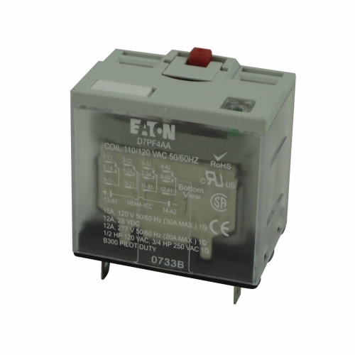 Product image for Eaton Electrical D7PF4AA 120 VAC 2220 Ohm 4PDT Silver Alloy AC Operated General Purpose Plug-In Relay