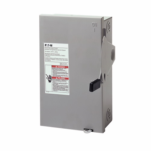 Product image for Eaton Electrical DG321NGB 120/240 VAC 30 Amp 3 to 7.5 Hp 3-Pole 4-Wire Fusible Single Throw Safety Switch