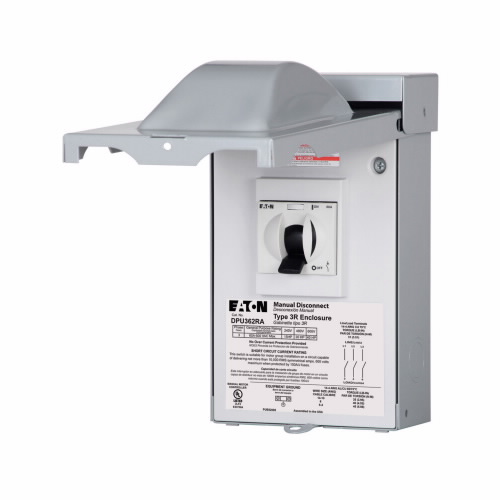 Product image for Eaton Electrical DPU362RA 240/480 Volt 60 Amp 30 Hp 14 to 2 AWG Gray Galvanized Steel Air Conditioner Disconnect Switch