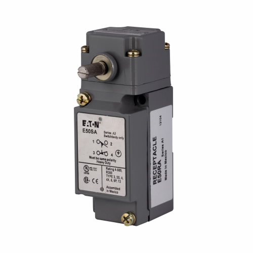 Product image for Eaton Electrical E50AR1 240 VAC 10 Amp 1-Pole 1NO 1NC Die-Cast Zinc Spring Return Heavy Duty Plug-In Switch