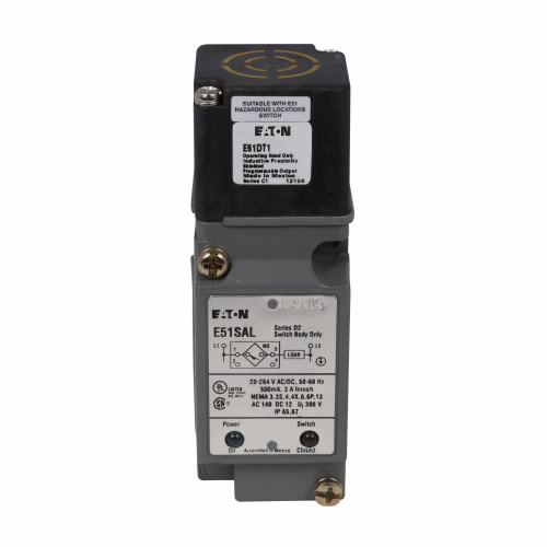 Product image for Eaton Electrical E51ALT1 20 to 264 VAC/VDC NO or NC Die-Cast Zinc 2-Wire Inductive Proximity Sensor