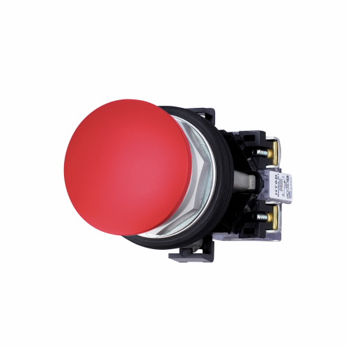Product image for Cutler-Hammer HT8AERAB HT800 pushbutton, 30.5 mm, Watertight/Oiltight-HT800, Pushbutton, 40 mm, NEMA 1, 2, 3, 3R, 4, 4X, 12, Non-illuminated, Momentary, Red actuator, Mushroom , 1NO-1NC, Chrome bezel, P