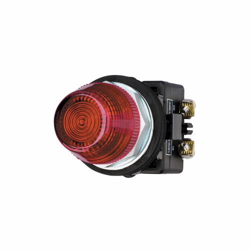 Product image for Cutler-Hammer HT8HFRV7 HT800 pushbutton, Watertight and Oiltight-HT800, Indicating Light Unit, Standard actuator, Chrome, Incandescent, Full voltage, NEMA 3, 3R, 4, 4X, 12 and 13, Illuminated, Red, 120