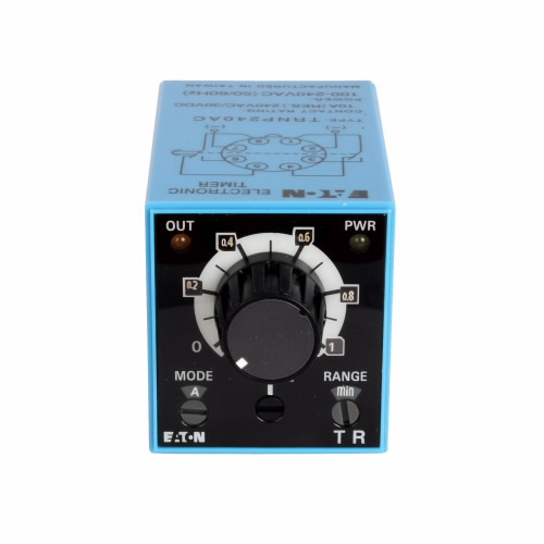 Product image for Cutler-Hammer TRNP240AC TR Series Timing Relay, Pin/octal style terminals, Power triggered, 100-240V coil, 50/60 Hz, 10A, 240 Vac/30 Vdc max. allowable load, 2 form C, DPDT (delayed output) contact conf