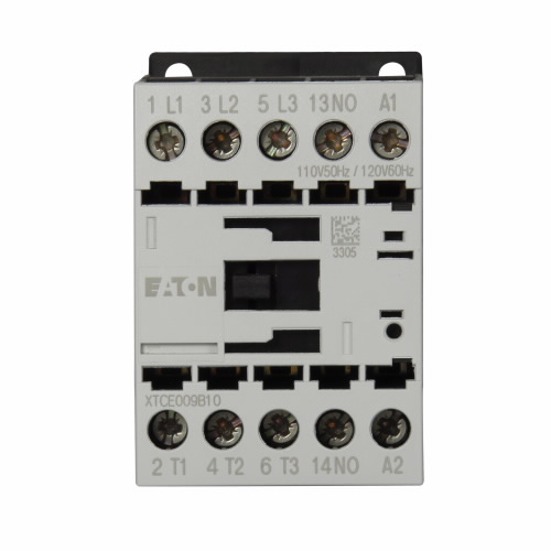 Product image for Cutler-Hammer XTCE009B10A XT IEC contactor, 9A, 110 Vac 50 Hz, 120 Vac 60 Hz, 1NO, 9A, Frame B, 45 mm, 50-60 Hz, 0.5, 1, 1.25/ 3, 3, 5, 7.5 hp (1/3PH @115, 200, 230/200, 230, 460, 575 V), Three-pole, Sc
