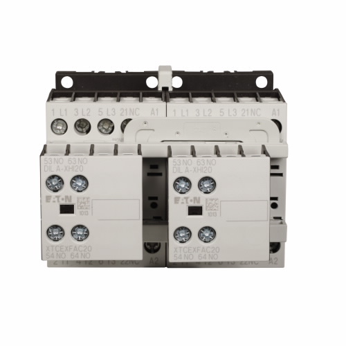 Product image for Cutler-Hammer XTCR032C21TD XT IEC contactor, 32A, 24-27 Vdc, 2NO-2NO, 32A, Frame C, 45 mm, 3, 5/ 10, 10, 20, 25 hp (1/3PH @115, 230/200, 230, 460, 575 V), Three-pole, Reversing, XT IEC series, Screw ter