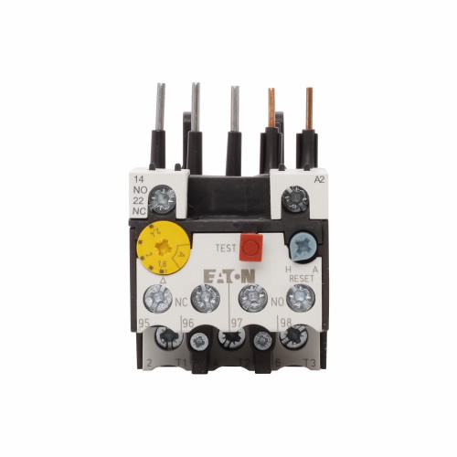 Product image for Cutler-Hammer XTOB2P4BC1 XT IEC bimetallic overload relay, 1.6-2.4A overload range, 45 mm Frame size, 1NO-1NC contact configuration, Direct to contactor mounting, used with 7-15A contactor, 10A trip typ