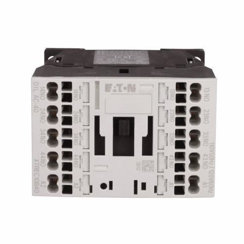 Product image for Cutler-Hammer XTREC10B40TD XT IEC Control Relay, Spring cage terminals, 45 mm - standard Frame size, 4NO contact configuration, 24 Vdc coil, 10A conventional thermal rating, 6A at 220/230/240V; 4A at 380/400/