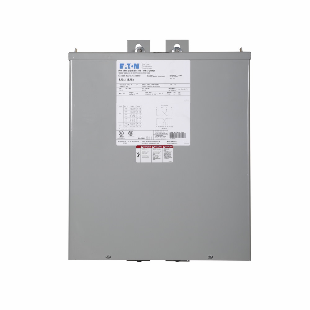 Product image for Cutler-Hammer S20N11S25N Eaton, general purpose encapsulated transformer, ep, single-phase, pv: 240 x 480v, taps: none, sv: 120/240v, 115?c, 25 kva, al windings, frame: 182, indoor-outdoor-