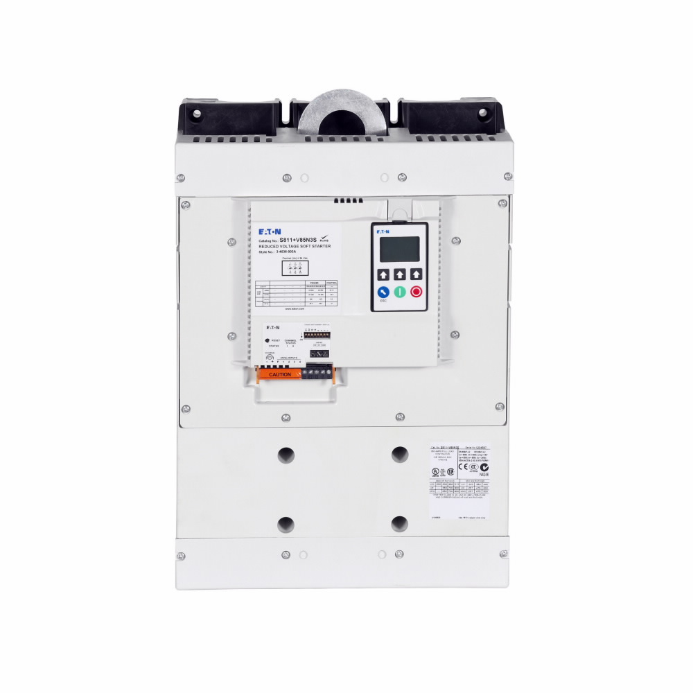 Product image for Cutler-Hammer S811+V65N3S S811+ soft starter, 650 A, V-frame, Three-pole, 24 V power, -30?C to -50?C, 200-600 V operating voltage, 47-63 Hz, 1-2 conductors, #2/0 AWG to 500 kcmil wire, 120 Vdc, 240 Vac,