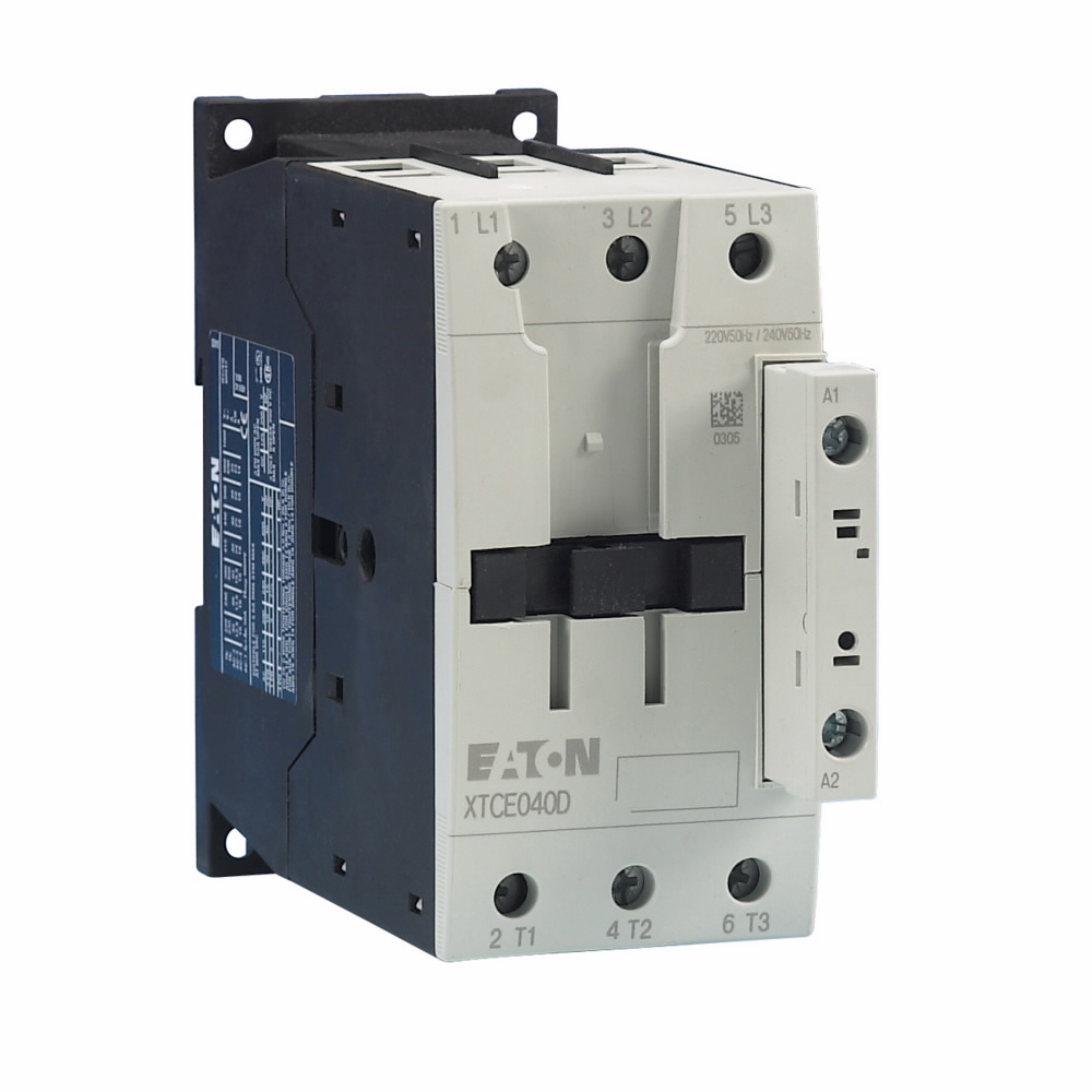 Product image for Cutler-Hammer XTCE040D00C XT IEC contactor, 40A, 415 Vac, 50 Hz, 480 Vac, 60 Hz, 0NO-0NC, 40A, Frame D, 55 mm, 50-60 Hz, 3, 5, 7.5/ 10, 15, 30, 40 hp (1/3PH @115, 200, 230/200, 230, 460, 575 V), Three-p