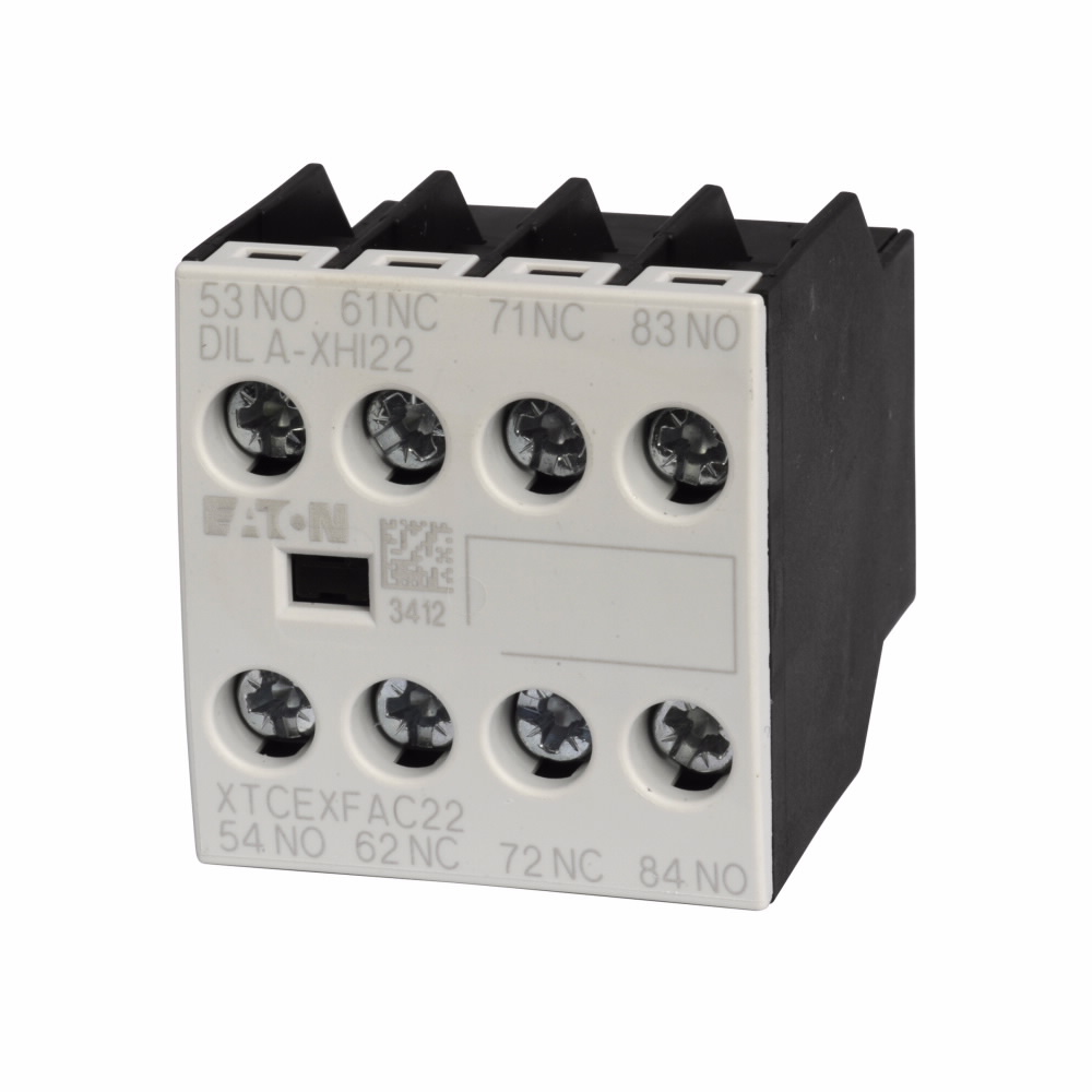 Product image for Cutler-Hammer XTCEXFAC22 Contactor Accessory - Auxiliary Contact, Four-pole, Screw terminals, 2NO-2NC contact configuration, 16A conventional thermal rating, 6A at 220/230/240V, 3A at 380/400/415V, 1.5A at 50