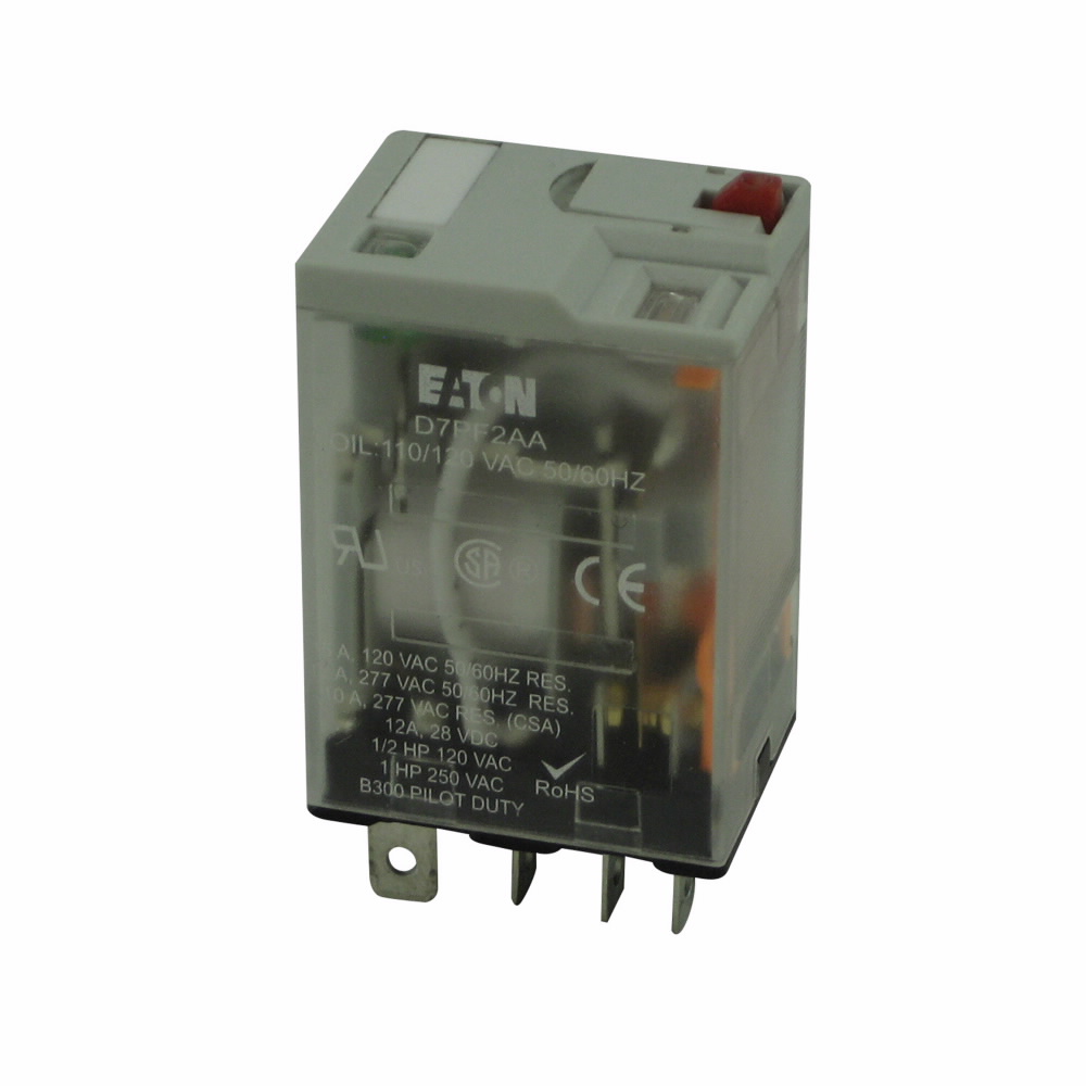 Product image for Eaton Electrical D7PF2AT1 24 VDC 650 Ohm DPDT Silver Alloy DC Operated General Purpose Plug-In Relay