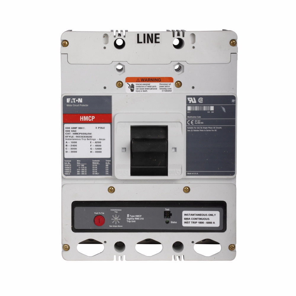 Product image for Cutler-Hammer HMCP600Y6W molded case circuit breaker accessory motor protection, Motor circuit protector, 600 A, Three-pole, Frame J-K, 1000-4000 A, 600 V, 250 Vdc, Series C, Without, Without terminals