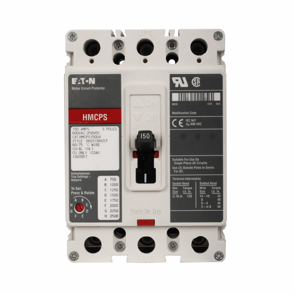 Product image for Cutler-Hammer HMCPS007C0C molded case circuit breaker accessory motor protection, Motor circuit protector, 7 A, Three-pole, Electric starters, Frame J-K, 21-70 A, Series C, Non-aluminum terminals, Non-a