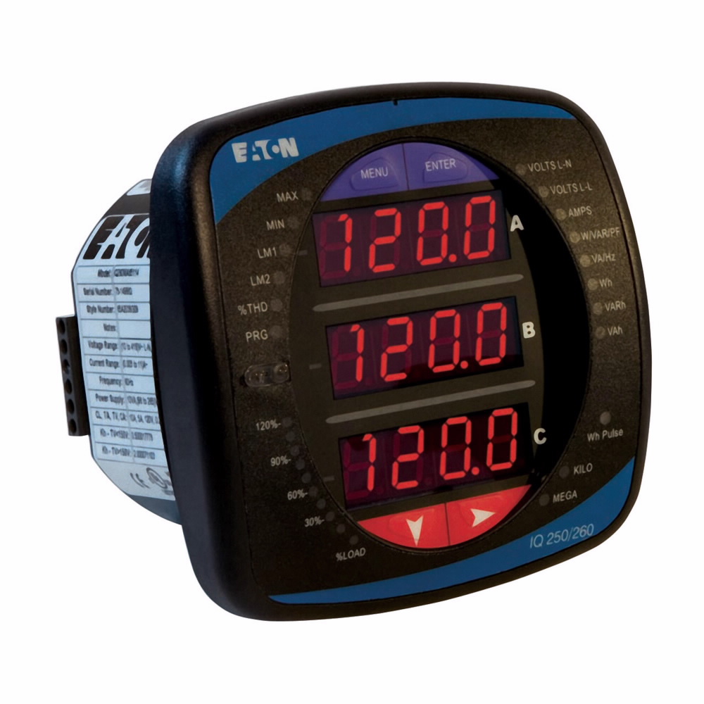 Product image for Cutler-Hammer IQ250MA65100 IQ 250 Meter (with integral display), 60 Hz, 5A secondary, 90-265 Vac/dc power supply