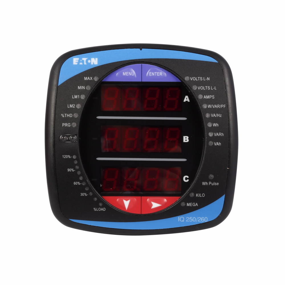 Product image for Cutler-Hammer IQ260MA65100 IQ 260 Meter (with integral display), 60 Hz, 5A secondary, 90-265 Vac/dc power supply