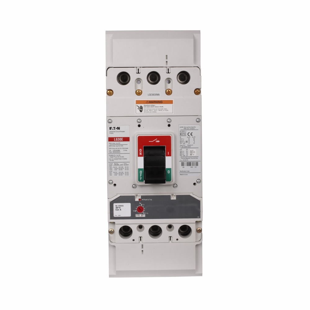 Product image for Cutler-Hammer LGE3600FAG Series G molded case circuit breaker, LG-frame, LG, Fixed thermal, adjustable magnetic trip, Three-pole, 600 A, 600 Vac, 65 kAIC at 240 Vac, 35 kAIC at 415 Vac, 35 kAIC at 480 V