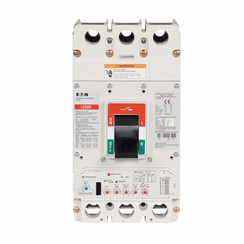 Product image for Cutler-Hammer LGH3630NN molded case circuit breaker accessory frame, Frame only, 630 A, 100 kAIC at 240 V, 70 kAIC at 415 V, 65 kAIC at 480 V, 35 kAIC at 600 V, Three-pole, Frame only (no trip), Frame J