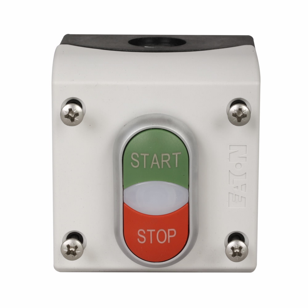 Product image for Cutler-Hammer M22-C1-M11H M22 Assembled One Element, Control Station, 22.5 mm, Double pushbutton, Momentary, Non-illuminated, Button: Green/Red, Inscription: START, STOP/ GB1, GB0, NO, IP66, UL (NEMA) Type 4X