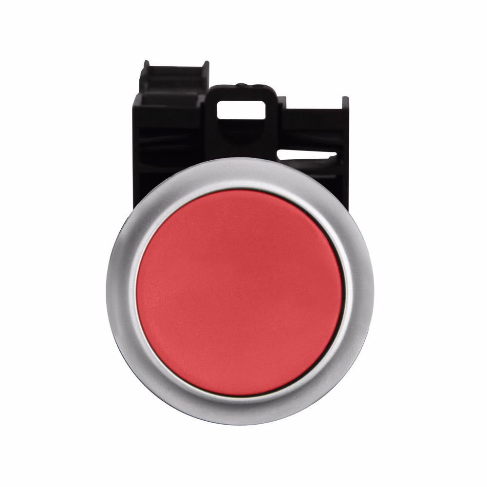 Product image for Cutler-Hammer M22-D-R-K01 22.5 mm RMQ-Titan Pushbutton,Red Actuator,Silver bezel,1NC,IP67, IP69K,Non-illuminated,Flush mounting,NEMA 4X, 13,5,000,000 operations,Momentary,22.5 mm,Flush Pushbutton,M22