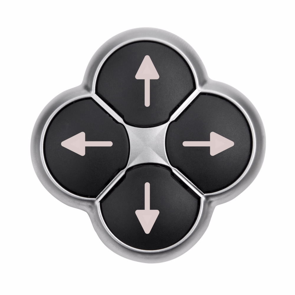Product image for Cutler-Hammer M22-D4-S-X7 M22 Modular 4-Way Pushbutton Operator, 22.5 mm, Non-interlocked, Momentary, Non-illuminated, Bezel: Silver, Button: Black, Inscription: up arrowleft arrowdown arrowright arrow/