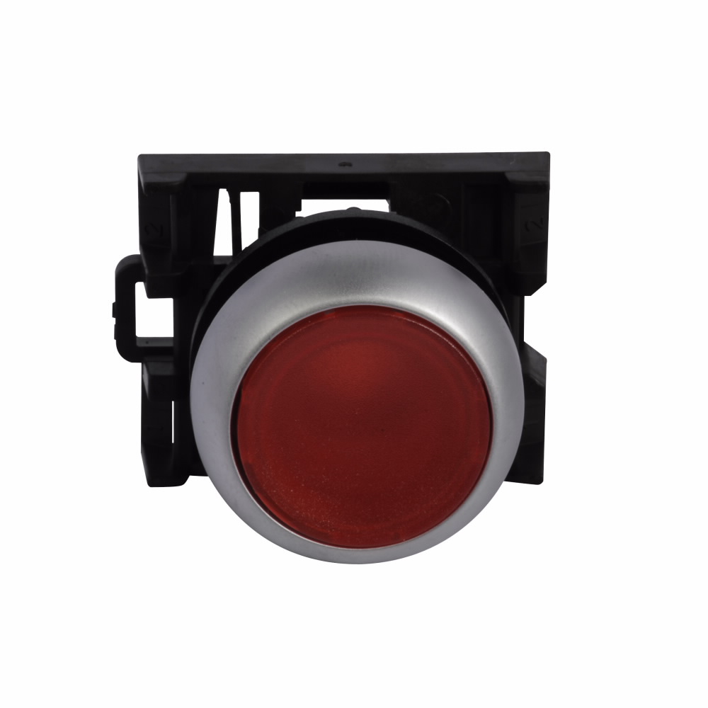 Product image for Cutler-Hammer M22-DL-R M22 modular pushbutton, 22.5 mm, Flush, Momentary, Illuminated, Bezel: Silver, Button: Red, IP67, IP69K, NEMA 4x, 13, 5,000,000 Million mechanical operations