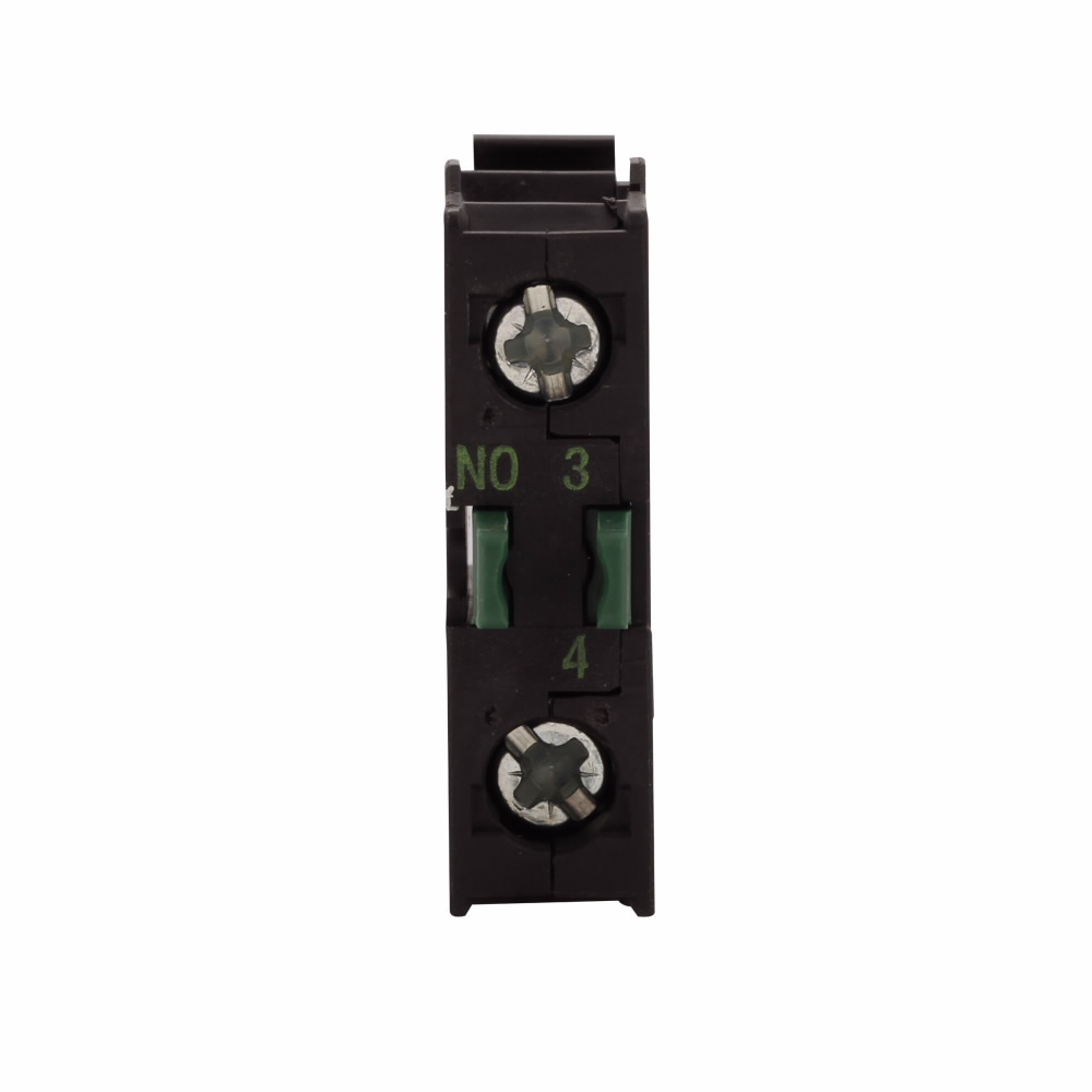 Product image for Cutler-Hammer M22-KC10 M22 pushbutton contact block, M22 Non-Illuminated Emergency Stop contact block, 22.5 mm, Screw, Black, NO, IP66, NEMA 4X, 13, Base