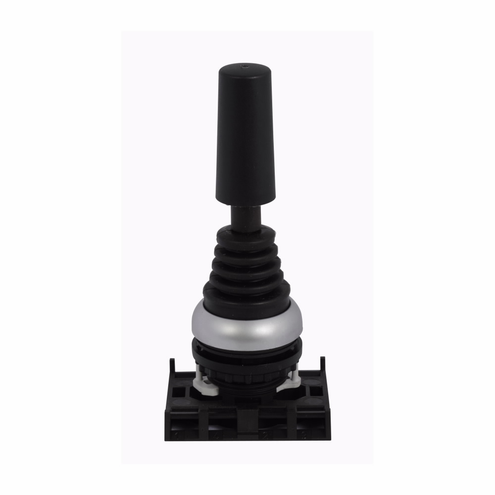 Product image for Cutler-Hammer M22-WJ2V M22 pushbutton joystick operator, 22.5 mm, Momentary, Non-illuminated, Bezel: Silver, Button: Black, IP67, IP69K, NEMA 4X, 21, Two-position, Vertical
