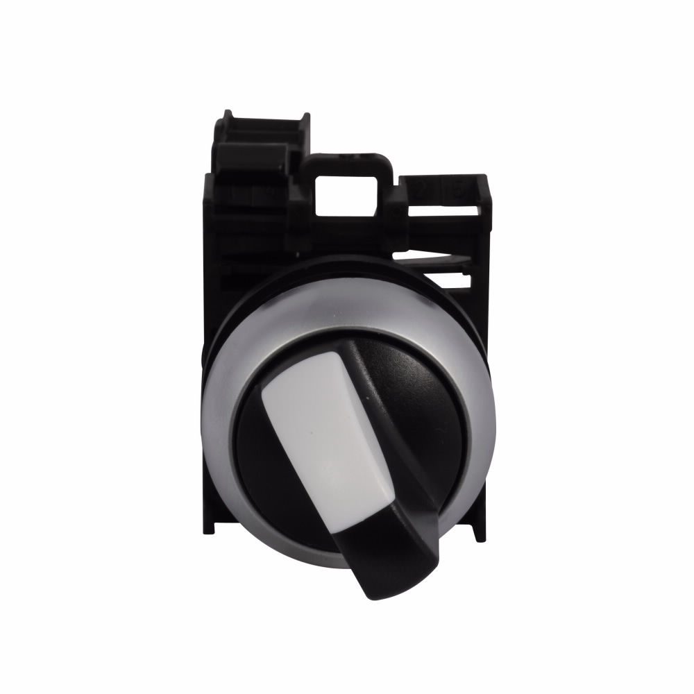 Product image for Cutler-Hammer M22-WKV-K11 M22 modular pushbutton, M22 Selector Switch, Completed Device, 22.5 mm, Knob, Two-Position, V, Maintained, Non-illuminated, Bezel: Silver, Button: Black, 1NO-1NC, IP67, IP69K,