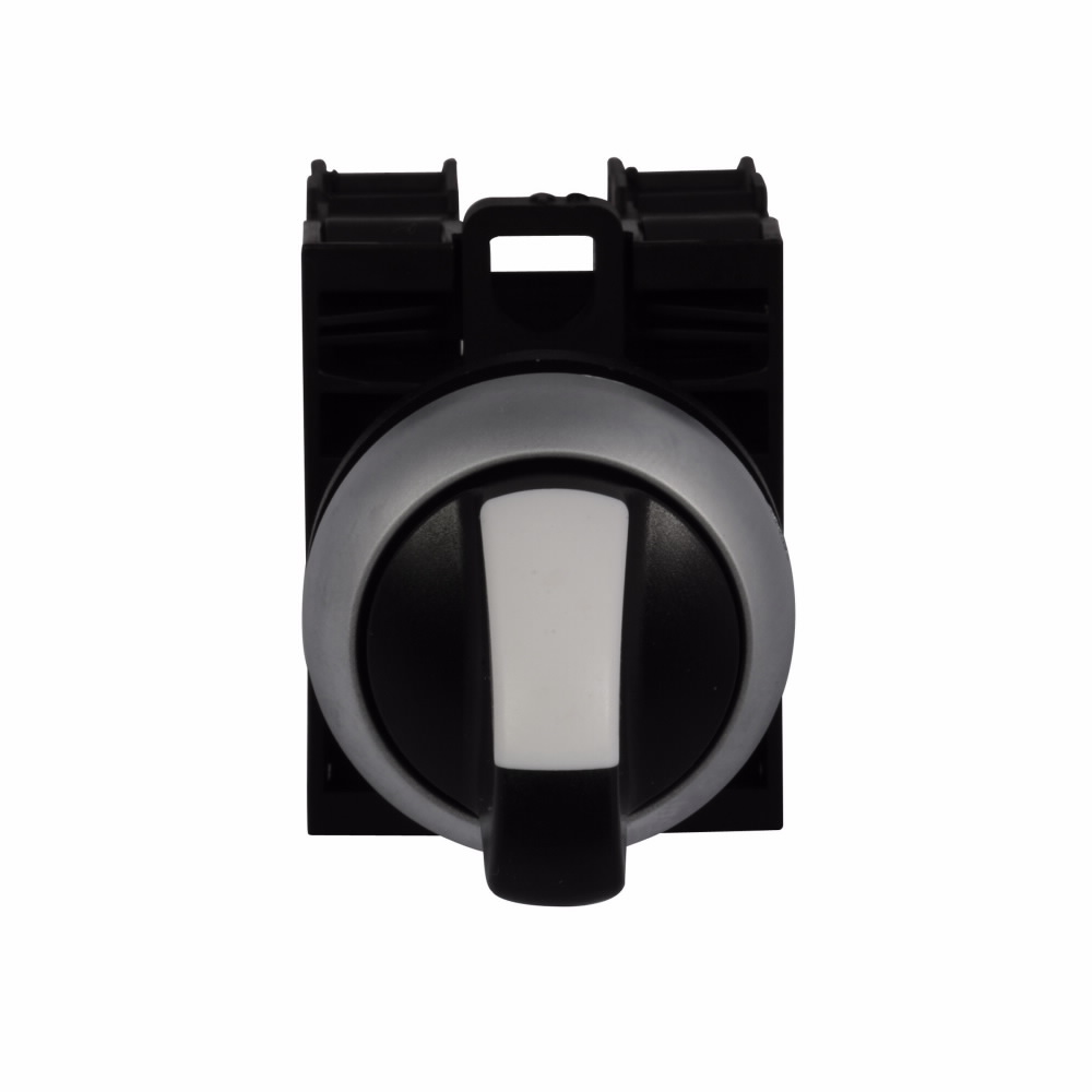 Product image for Cutler-Hammer M22-WRK3-K20 M22 modular pushbutton, M22 Selector Switch, Completed Device, 22.5 mm, Knob, Three-Position, Maintained, Non-illuminated, Bezel: Silver, Button: Black, 2NO, IP67, IP69K, NEMA