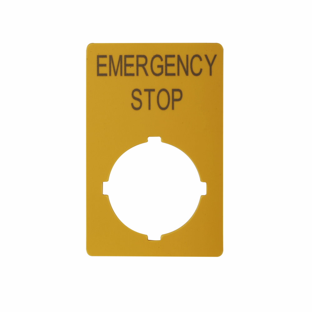 Product image for Cutler-Hammer M22-XZK-GB99 M22 pushbutton legend plate, M22 Modular Pushbutton Legend Plate, Complete, 22.5 mm, Inscription: EMERGENCY-STOP/ GB99, IP66, NEMA 4X, 13
