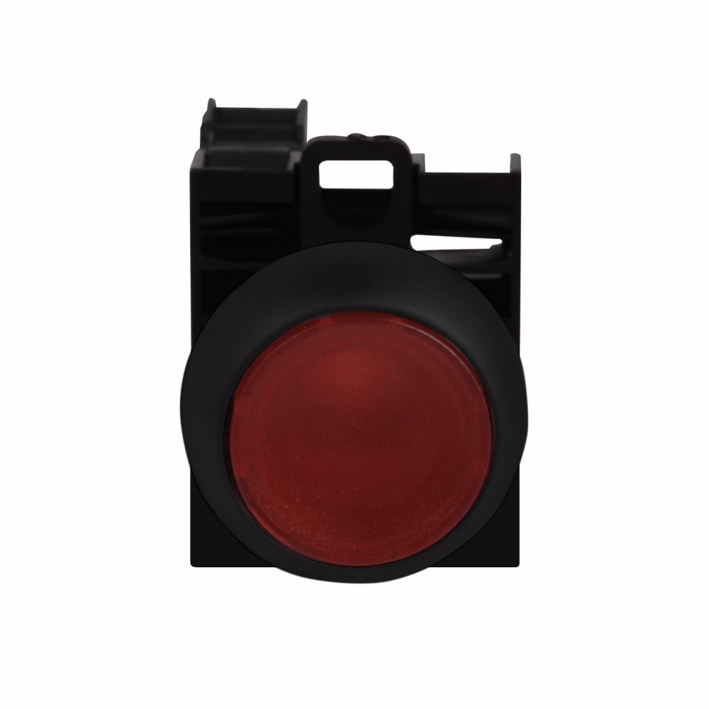 Product image for Cutler-Hammer M22S-DL-R-K11-230R M22 modular pushbutton, Complete Device, 22.5 mm, Flush, Momentary, Illuminated, Bezel: Black, Button: Red, 1NO-1NC, IP67, IP69K, NEMA 4X, 13, 85-264V