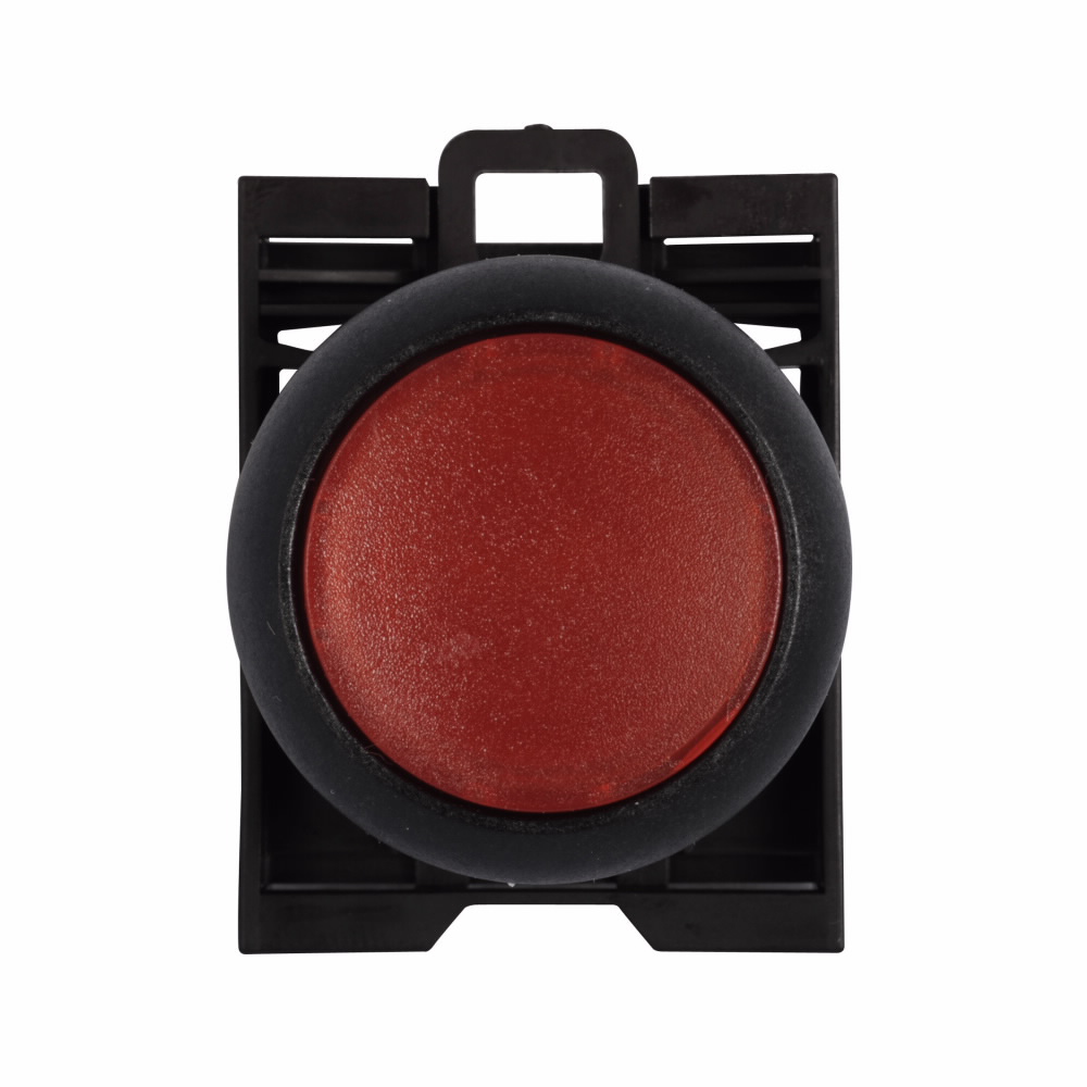 Product image for Cutler-Hammer M22S-DL-R M22 modular pushbutton, 22.5 mm, Flush, Momentary, Illuminated, Bezel: Black, Button: Red, IP67, IP69K, NEMA 4x, 13, 5,000,000 Million mechanical operations
