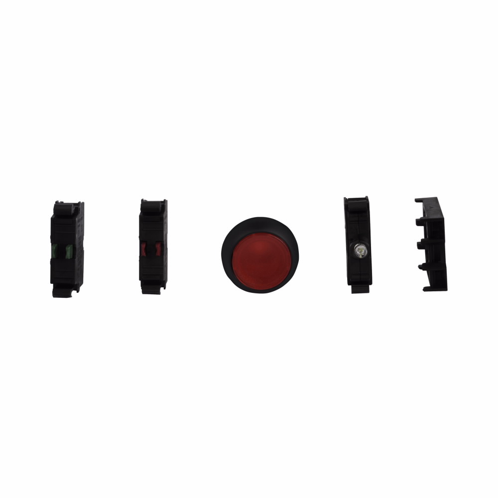 Product image for Cutler-Hammer M22S-DLH-R-K11-230R M22 modular pushbutton, Complete Device, 22.5 mm, Extended, Momentary, Illuminated, Bezel: Black, Button: Red, 1NO-1NC, IP67, IP69K, NEMA 4X, 13, 85-264V