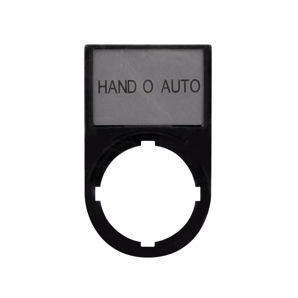 Product image for Cutler-Hammer M22S-ST-D12 M22 pushbutton legend plate, M22 Modular Pushbutton Legend Plate, Complete, 22.5 mm, Button: Black, Inscription: HAND 0 AUTO/ D12, IP66, NEMA 4X, 13