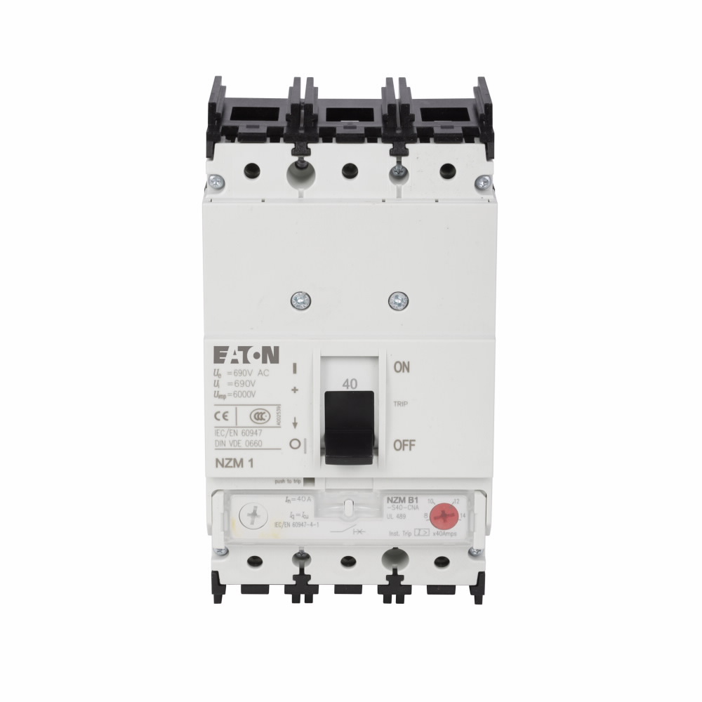 Product image for Cutler-Hammer NZMB1-AF60-NA Series NZM complete molded case circuit breaker, NZM1-frame, NZMB1, Thermal-magnetic trip type, 380-630A trip rating, Three-pole, 60A, 480 Vac, 25 kAIC, Distribution circuit