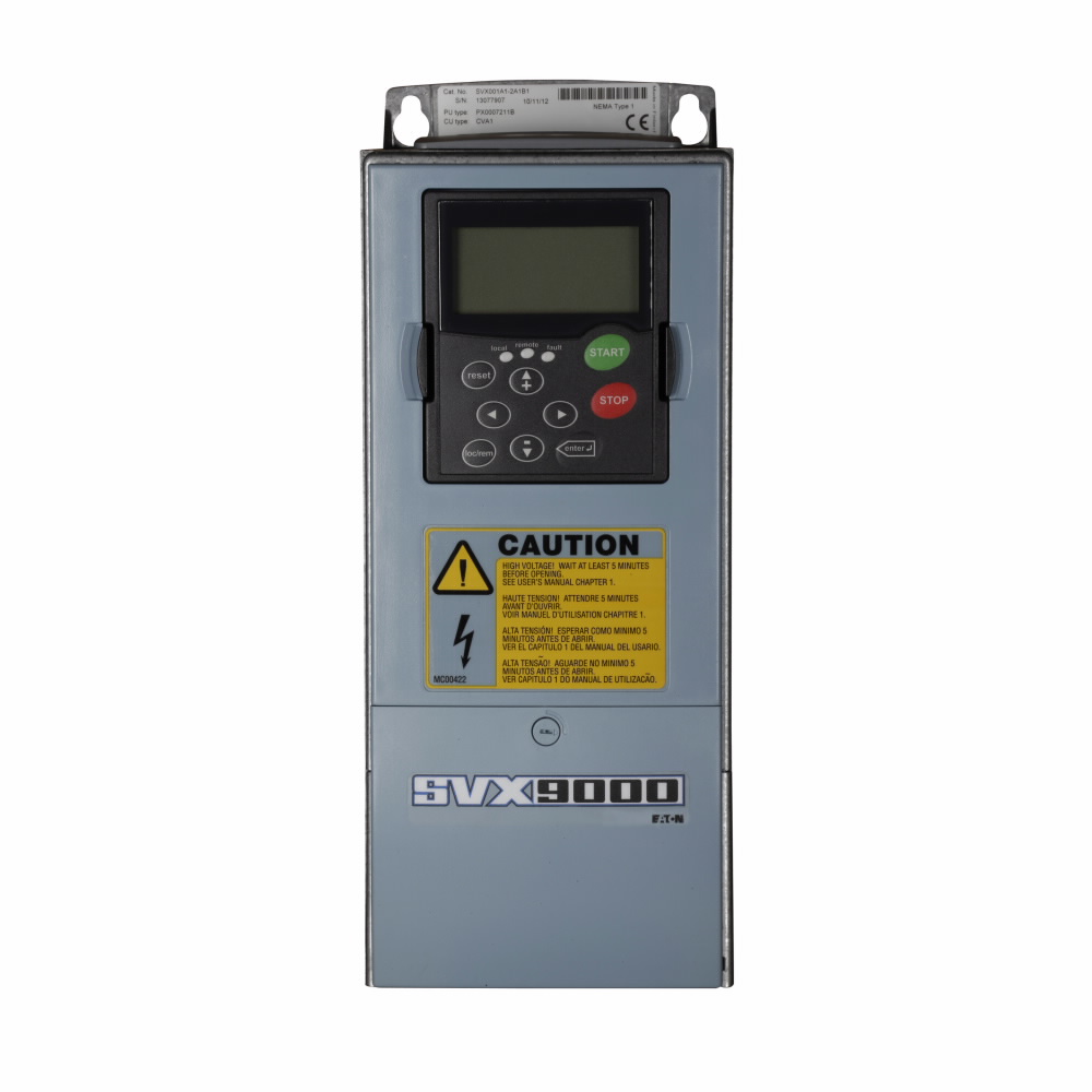 Product image for Cutler-Hammer SVX003A1-2A1B1 SVX adjustable frequency drive, 3HP, NEMA Type 1/IP21, 230V, FR4, Three-phase, EMC H, Standard Software, A/N keypad, Internal brake chopper, Standard boards