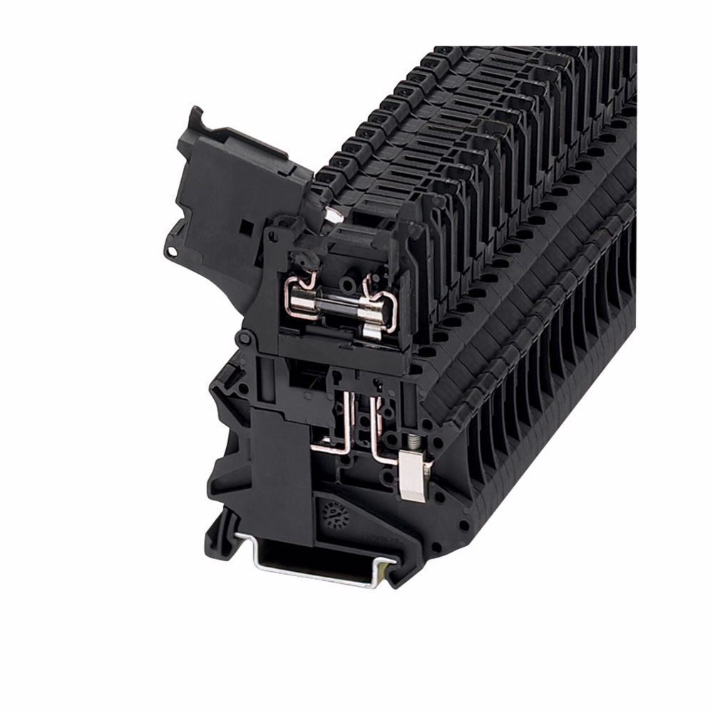 Product image for Cutler-Hammer XBUT4FBE XB IEC terminal block, Screw Connection Fuse Terminal Blocks, for 5 x 20 mm Fuse, Black, 10 AWG/4 mm2 maximum wire