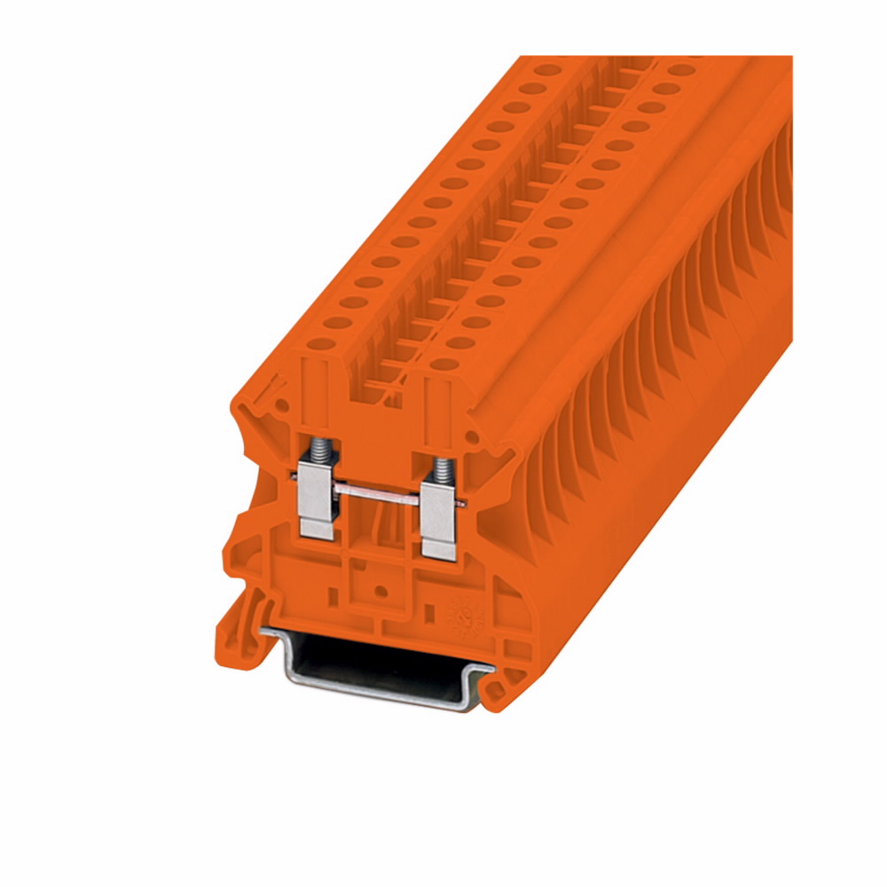 Product image for Cutler-Hammer XBUT4OR XB IEC terminal block, Screw connection single level-through-feed, Orange, 10 AWG/4 mm2 maximum wire