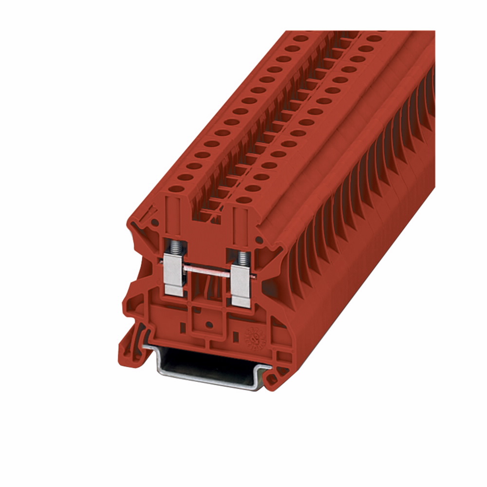 Product image for Cutler-Hammer XBUT4RD XB IEC terminal block, Screw connection single level-through-feed, Red, 10 AWG/4 mm2 maximum wire
