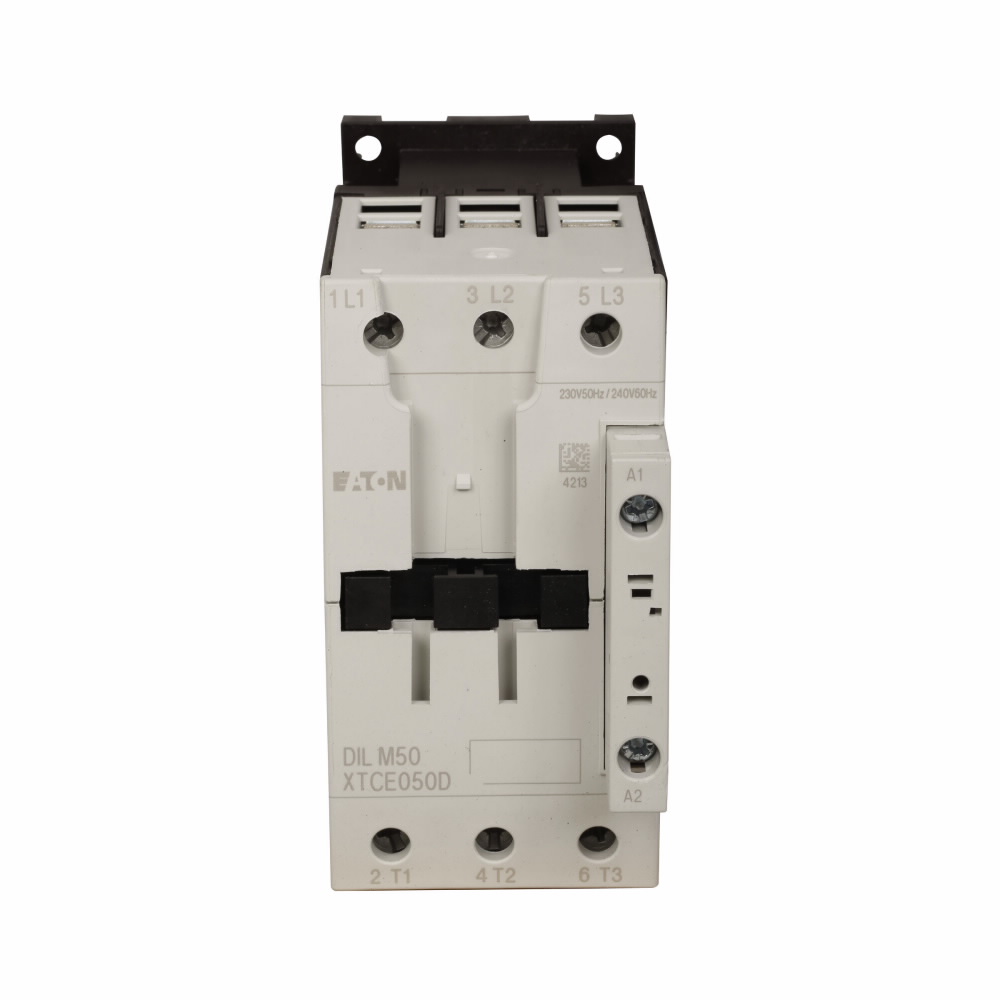 Product image for Cutler-Hammer XTCE050DS1A XT IEC contactor, 50A, Side-mounted, 110 Vac 50 Hz, 120 Vac 60 Hz, 1NO-1NC, 50A, Frame D, 55 mm, 50-60 Hz, 3, 7.5, 10/ 15, 20, 40, 50 hp(1/3PH@115, 200, 230/200, 230, 460, 575